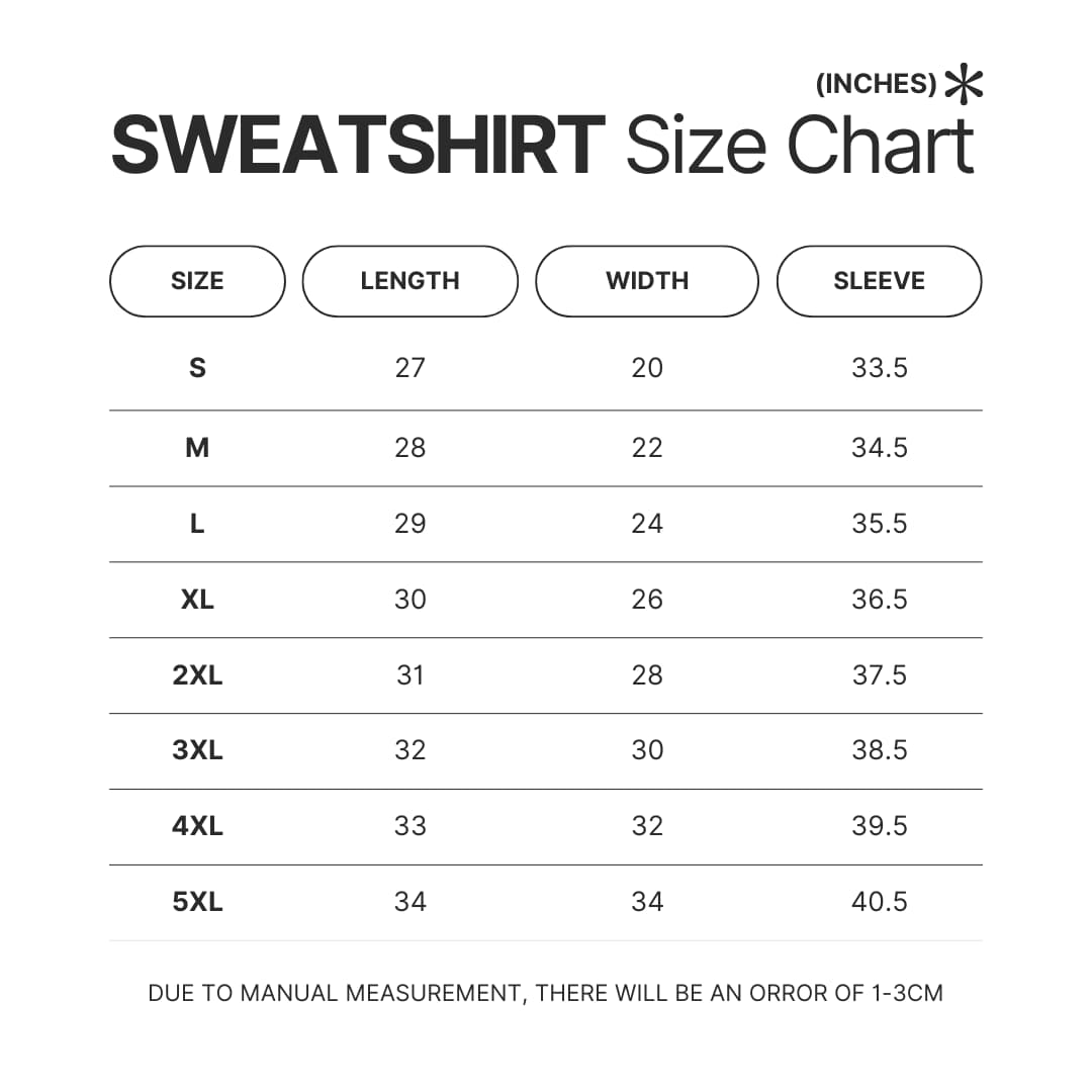 Sweatshirt Size Chart - Ajr Band Shop